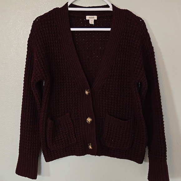 Ana | Burgundy Cropped Button Down Cardigan Sweater Size Small - Picture 2 of 9